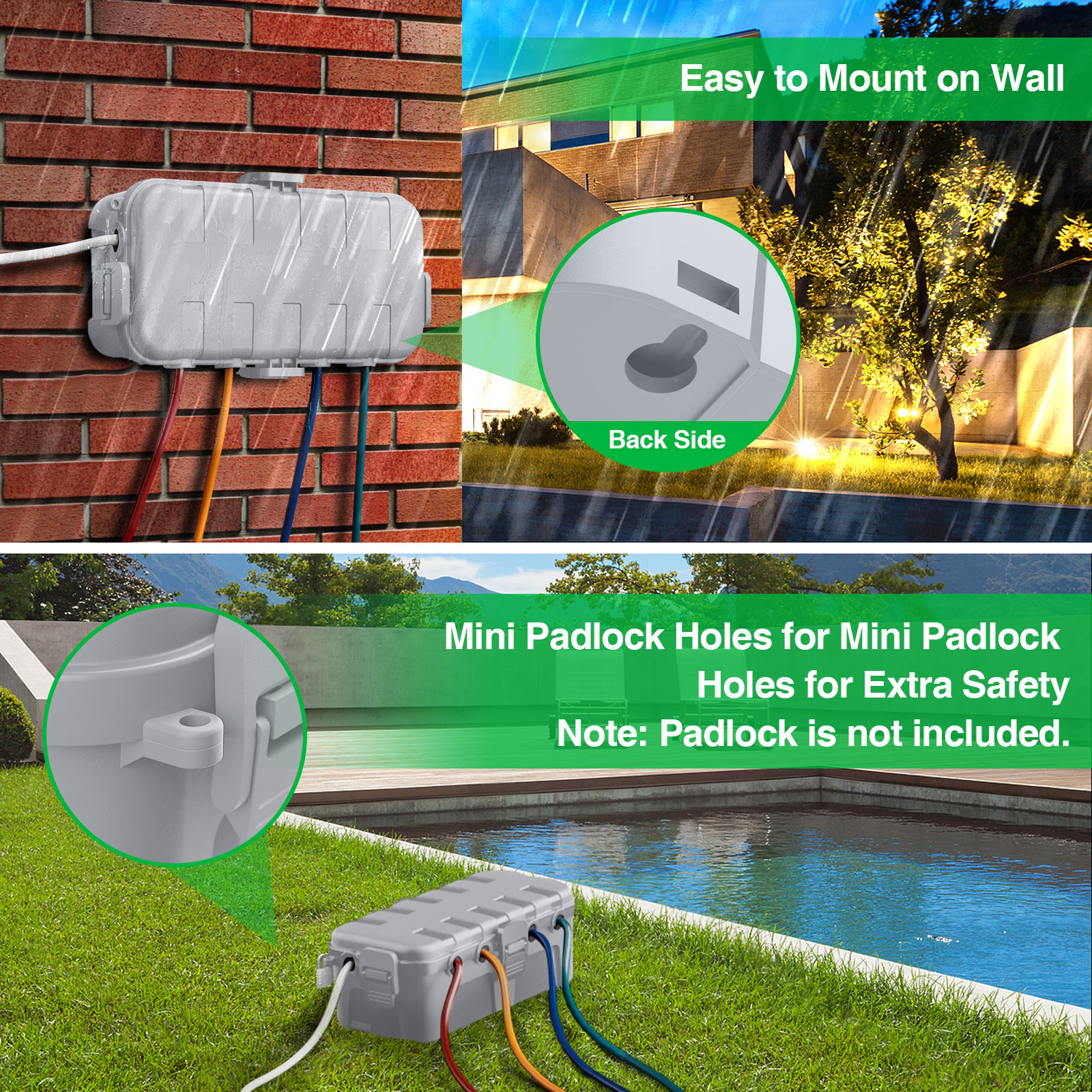 Outdoor Lighting Extension Cord - Penutup Kabel Ekstensi Tahan Air IP54,